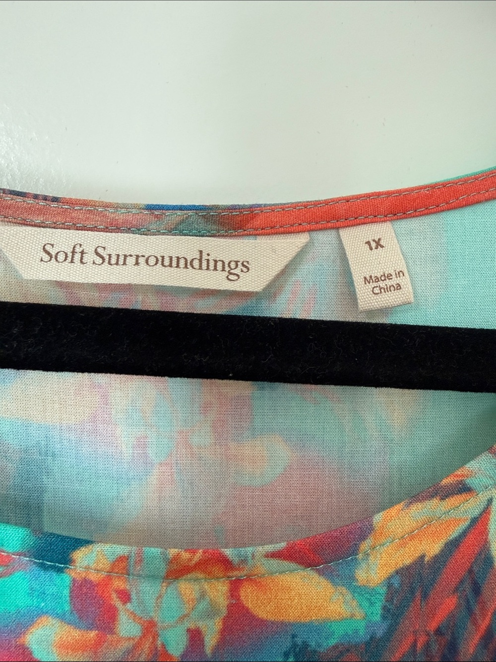 Soft Surroundings Abstract Floral Teal & Coral Women’s Tunic Top - Picture 4 of 5